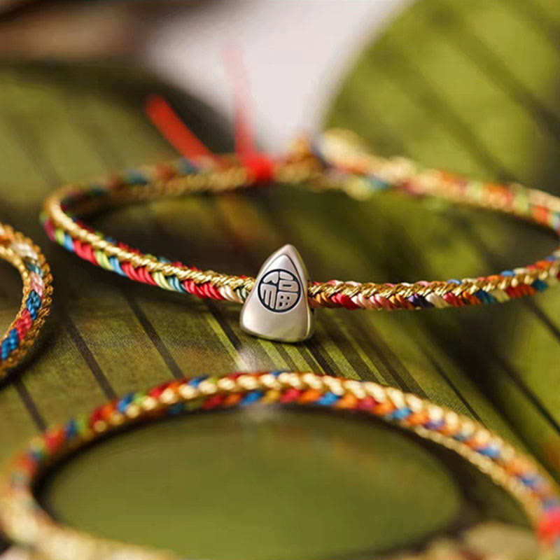 Buddha Stones 925 Sterling Silver Fu Character Zongzi Pattern Multicolored String Luck Handmade Braided Bracelet - image 3