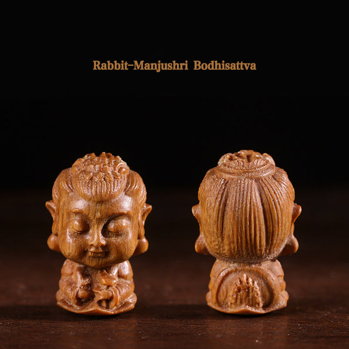 Chinese Zodiac Natal Buddha Green Sandalwood Lotus Engraved Positive Home Decoration - Rabbit-Manjushri Bodhisattva - image 5