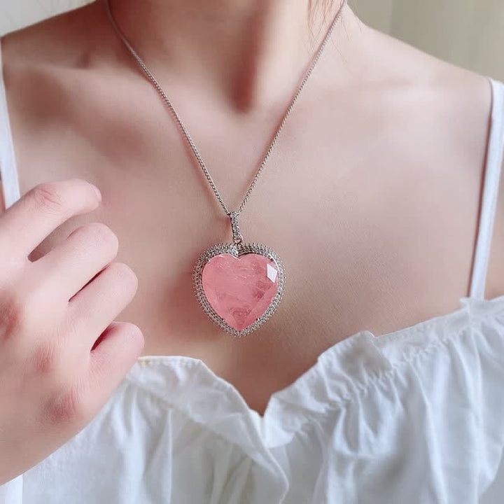 Buddha Stones Rose Quartz Crystal Love Heart Relationships Necklace Pendant - image 3