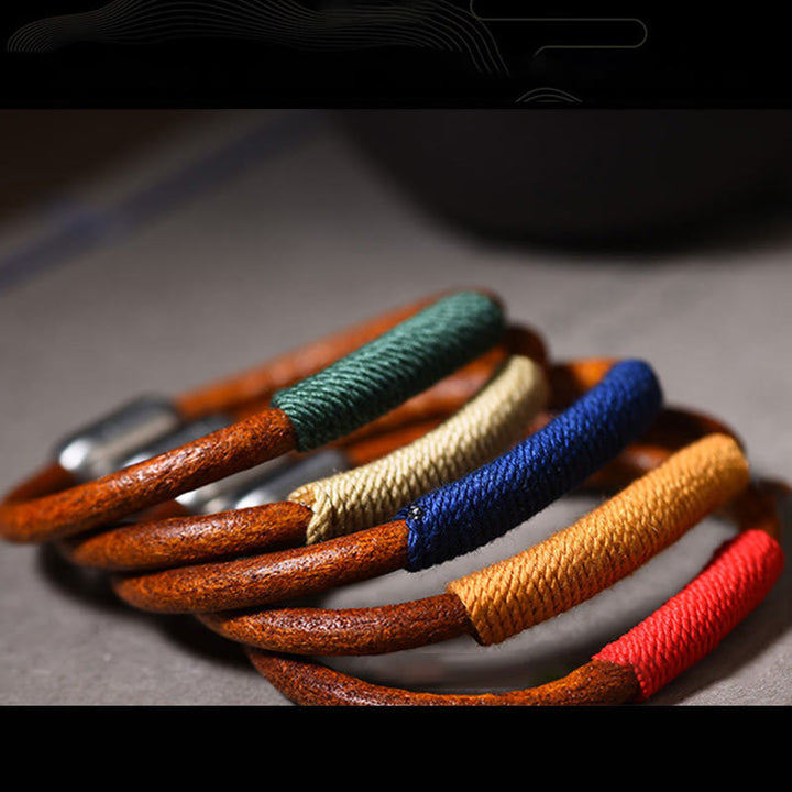 Buddha Stones Tibetan Leather Handmade Five Elements Luck Braid String Buckle Bracelet - image 15