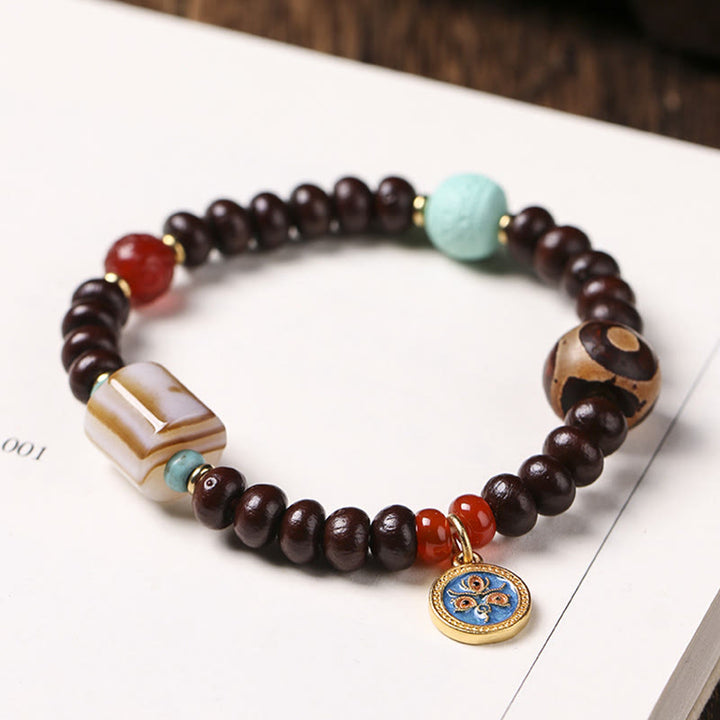 Buddha Stones Natural Tibet Purple Bodhi Seed Dzi Bead God of Wealth Wisdom Bracelet - image 3
