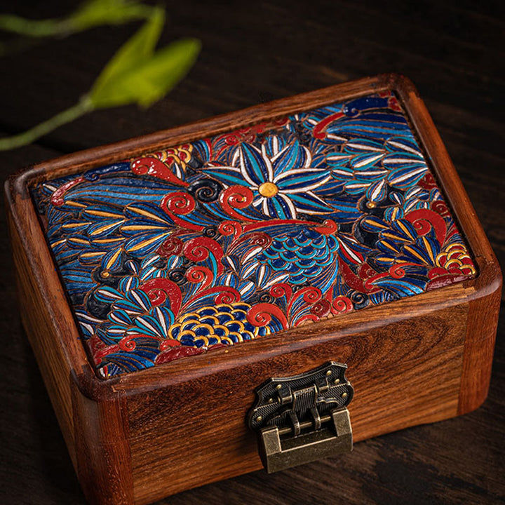 Retro Handmade Floral Pattern Rosewood Jewelry Storage Box Lockable Wooden Gift Organizer Box - image 13
