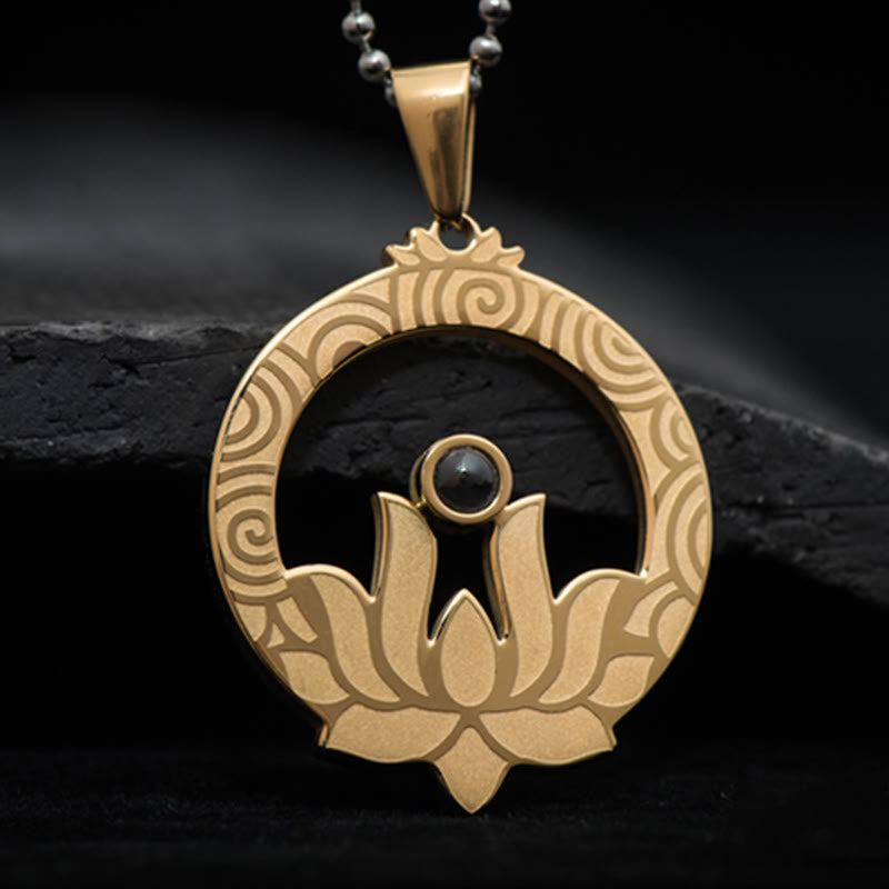 Buddha Stones Lotus Titanium Steel Enlightenment Projection Shurangama Mantra Necklace Pendant - image 13