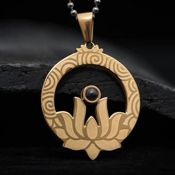 Buddha Stones Lotus Titanium Steel Enlightenment Projection Shurangama Mantra Necklace Pendant - image 13
