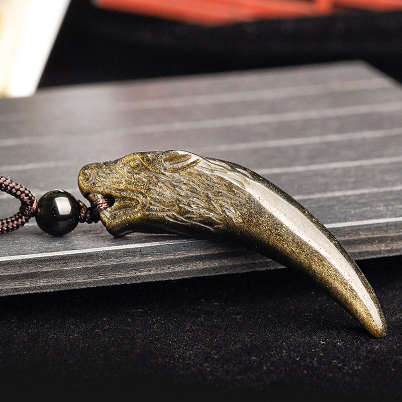 Buddha Stones Natural Black Obsidian Ice Obsidian Rainbow Obsidian Wolf Tooth Pattern Strength Necklace Pendant - image 21