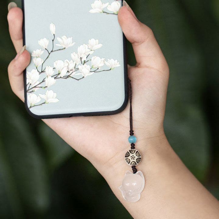 Natural Chalcedony Fox Harmony Phone Hanging Decoration - image 6