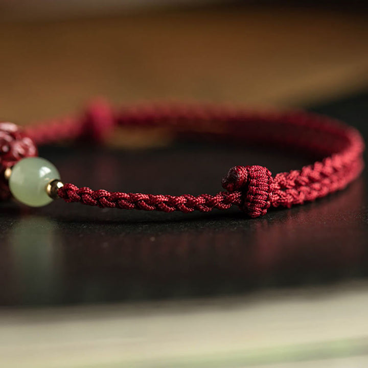 Buddha Stones Natural Cinnabar Chinese Zodiac Hetian Jade Fu Character Luck Rope Bracelet - image 23