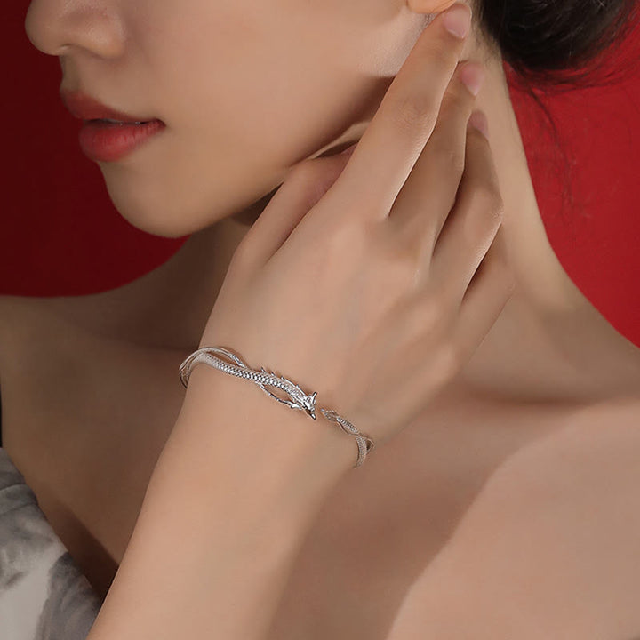 Buddha Stones 925 Sterling Silver Year of the Dragon Design Luck Metal Cuff Bracelet Bangle - image 7