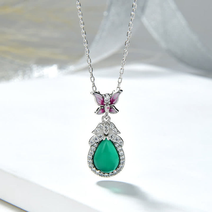 925 Sterling Silver Green Chalcedony Butterfly Zircon Courage Necklace Pendant - Silver - image 5