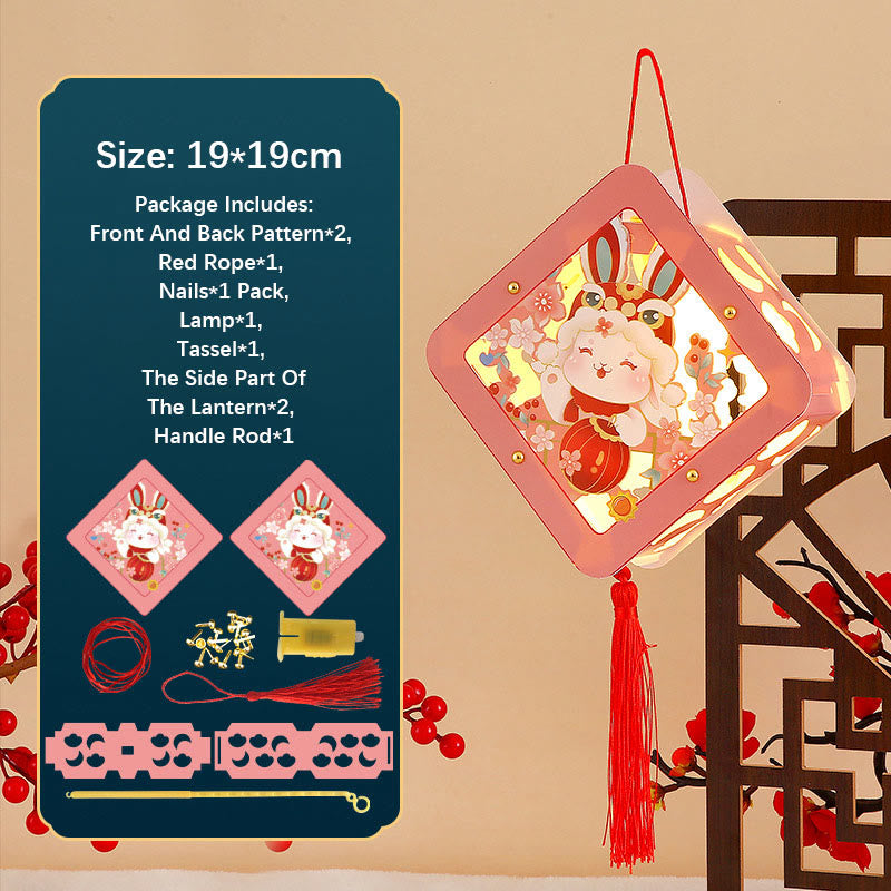 Buddha Stones DIY Good Luck Cute Rabbit Paper Lantern Lamp Mid-Autumn Festival Lantern Decoration - Rhombic Flower Rabbit Lantern - image 11
