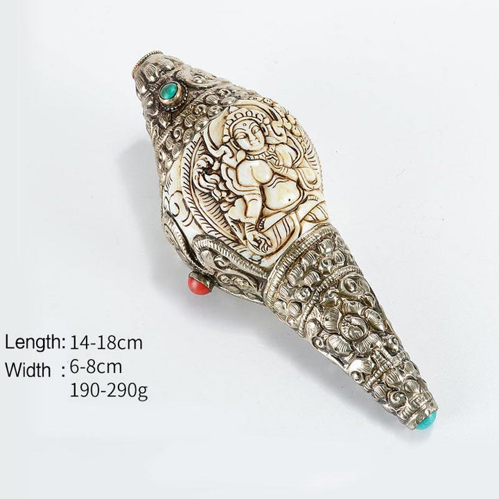 Tibetan Handmade Engraved Shankha Buddha Conch Shell Wealth Positive Decoration - White Tara - image 2