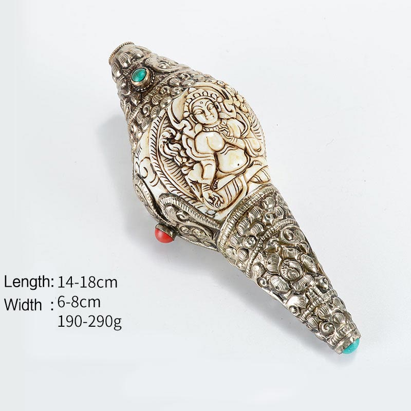 Tibetan Handmade Engraved Shankha Buddha Conch Shell Wealth Positive Decoration - White Tara - image 2