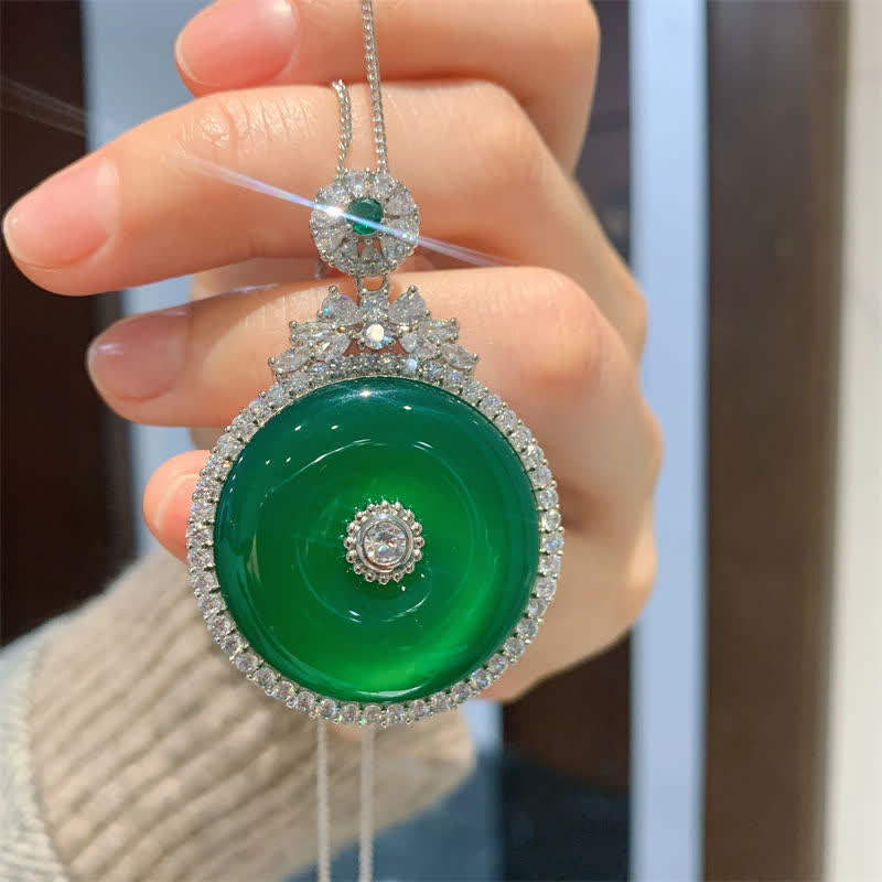 Buddha Stones Green Chalcedony Round Peace Buckle Strength Necklace Pendant - Green Chalcedony(Strength♥Courage) - image 0