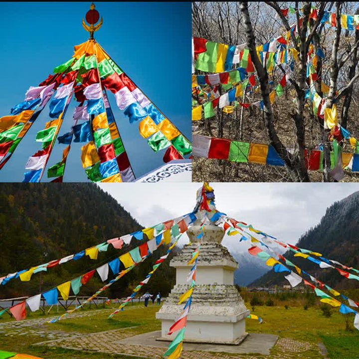 Buddha Stones Tibetan 5 Colors Windhorse Buddha Tara Scriptures Healing Auspicious Outdoor Prayer Flag - image 2