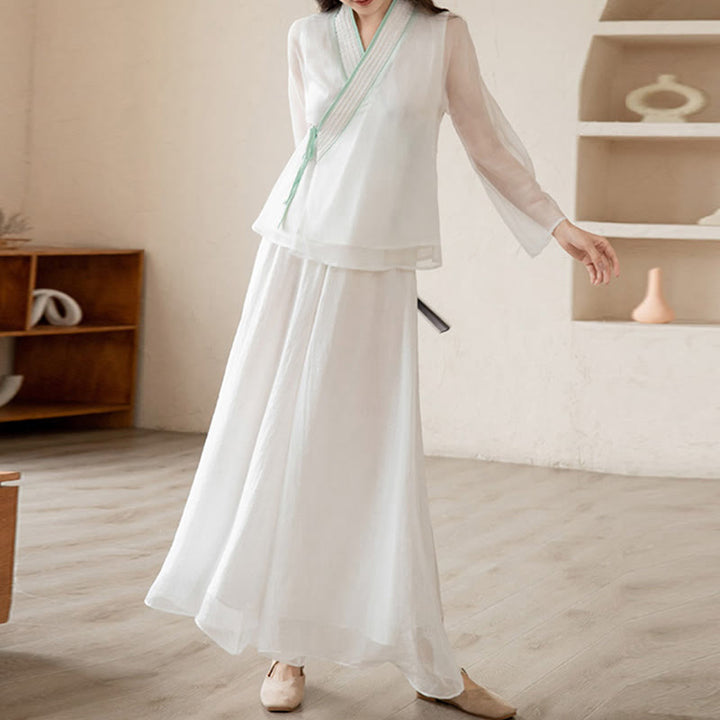 Buddha Stones Retro Prayer Zen Spiritual Meditation Practice Chiffon Clothing Women's Set - US6，UK/AU10，EU38 (XL) - image 0