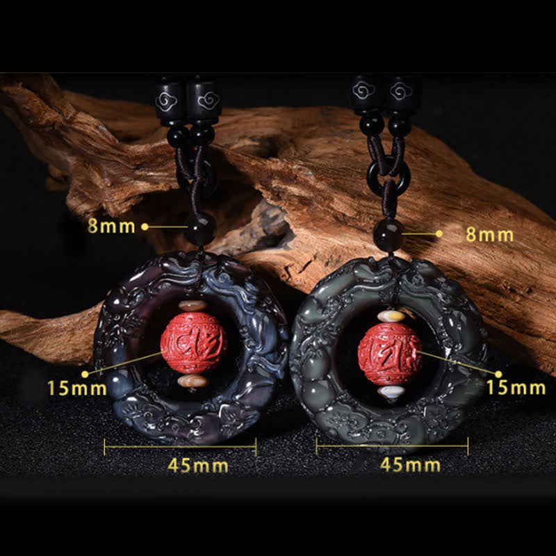 Buddha Stones FengShui Natural Rainbow Obsidian PiXiu Cinnabar Healing Necklace Pendant - image 10