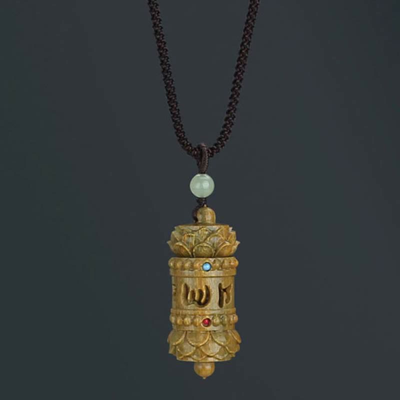 Buddha Stones Tibet Green Sandalwood Rosewood Om Mani Padme Hum Lotus Positive Soothing Necklace Pendant - image 7