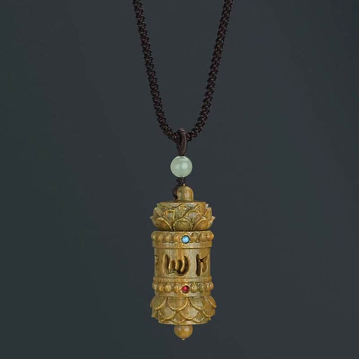 Buddha Stones Tibet Green Sandalwood Rosewood Om Mani Padme Hum Lotus Positive Soothing Necklace Pendant - image 7