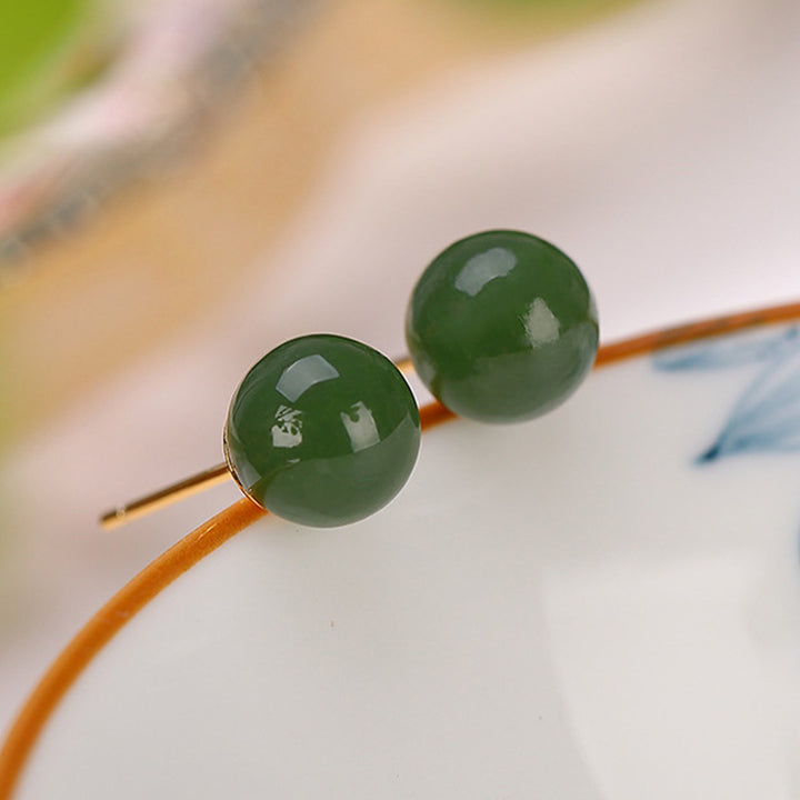 Buddha Stones 925 Sterling Silver Round Cyan Jade Healing Calm Stud Earrings - image 6