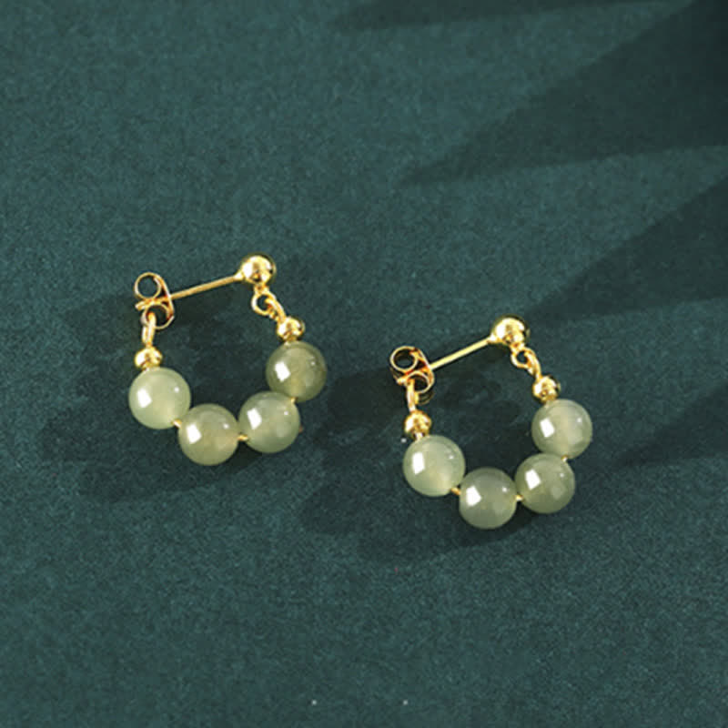 925 Sterling Silver Hetian Jade Red Agate Beaded Abundance Earrings - image 3