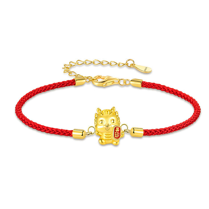 Buddha Stones 925 Sterling Silver Year Of The Dragon Lucky Golden Dragon Strength Red Rope Chain Bracelet - image 3
