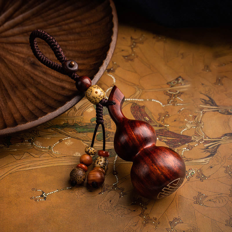 Tibetan Ebony Small Leaf Red Sandalwood Gourd Luck Protection Key Chain - Small Leaf Red Sandalwood Vertical Gourd - image 8