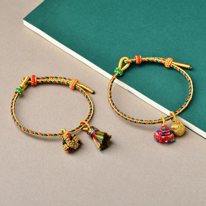 Buddha Stones Colorful Rope Luck Handmade Zongzi Golden Ball Charm Bracelet - image 20