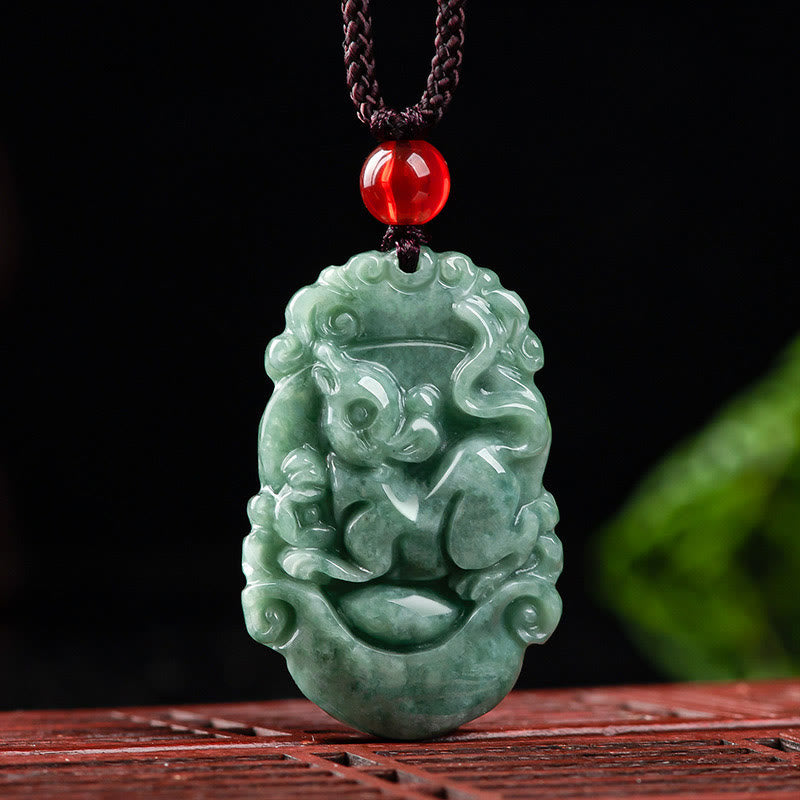 Buddha Stones Natural Jade 12 Chinese Zodiac Prosperity Necklace Pendant - image 6