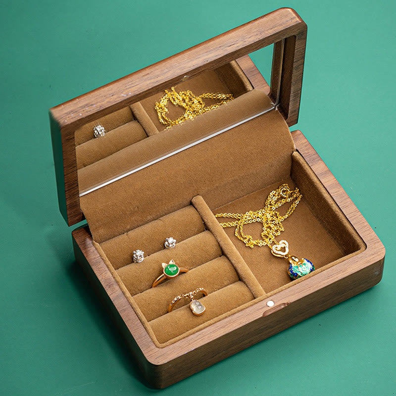 Vintage Handmade Black Walnut Wood Jewelry Storage Box With Mirror - image 1