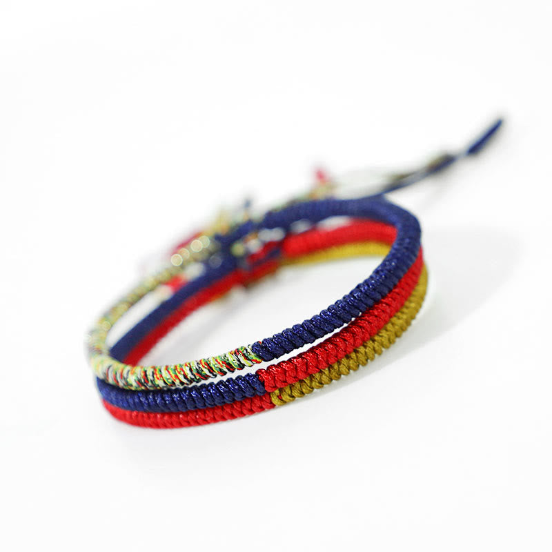 Buddha Stones Tibet Handmade Multicolor King Kong Knot Faith Protection Braided Two-Color String Bracelet - image 0