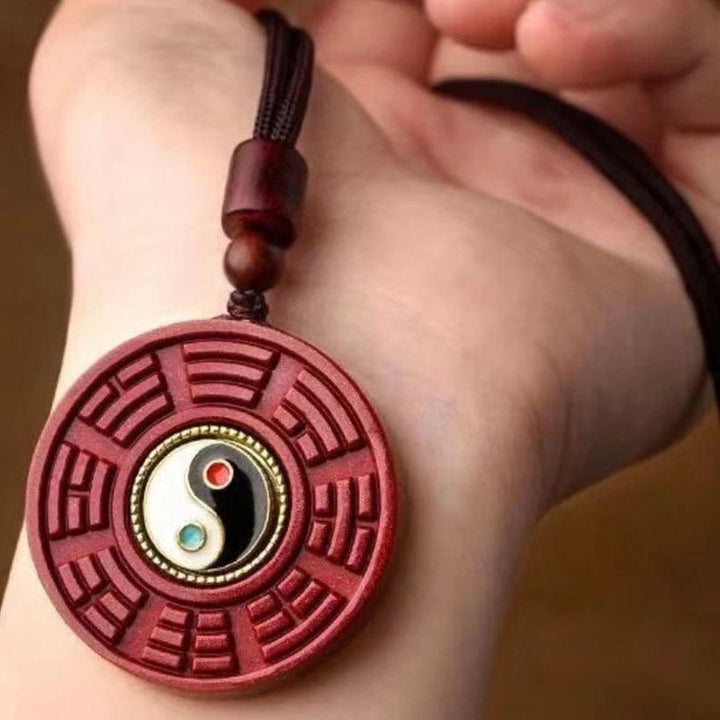 Buddha Stones Natural Cinnabar Bagua Rotatable Yin Yang Keep Away Evil Spirits Necklace Pendant - image 7
