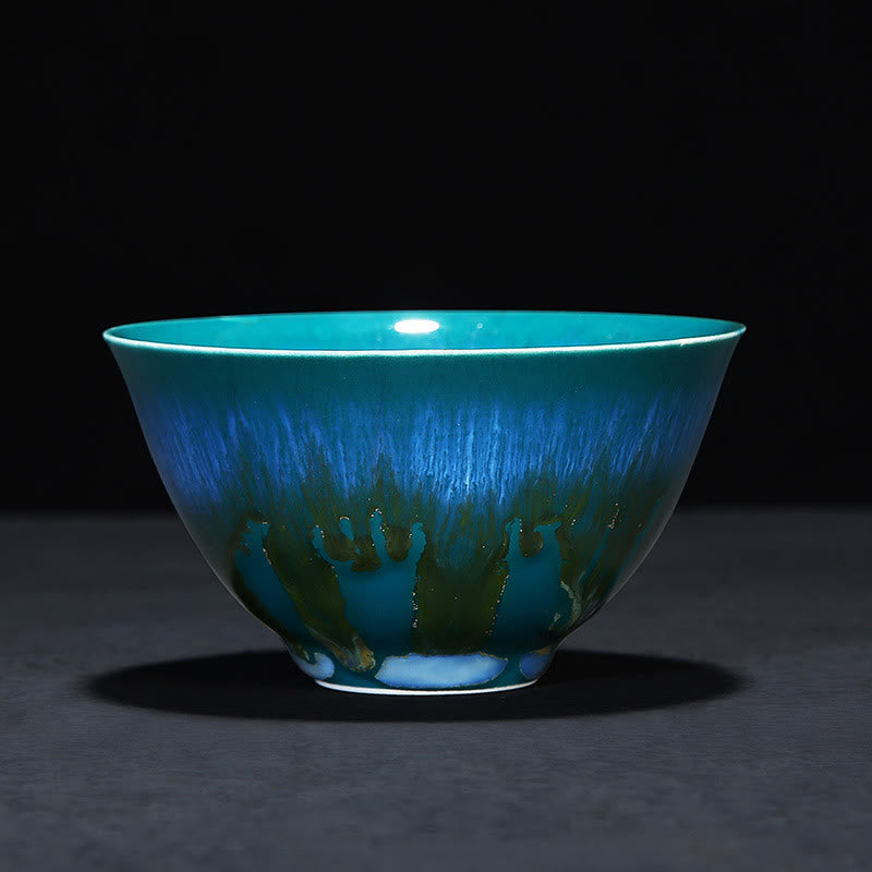 Buddha Stones Chinese Jianzhan Glaze Kiln Change Ceramic Teacup Tenmoku Kung Fu Tea Cup - Green - 8.3cm*4.7cm*95ml - image 33