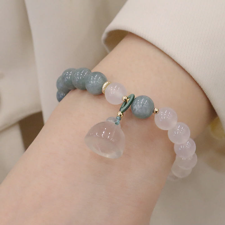 Buddha Stones White Agate Jade Lotus Flower Peace Buckle Protection Bracelet - Jade Agate Lotus(Wrist Circumference 14-19cm) - image 2