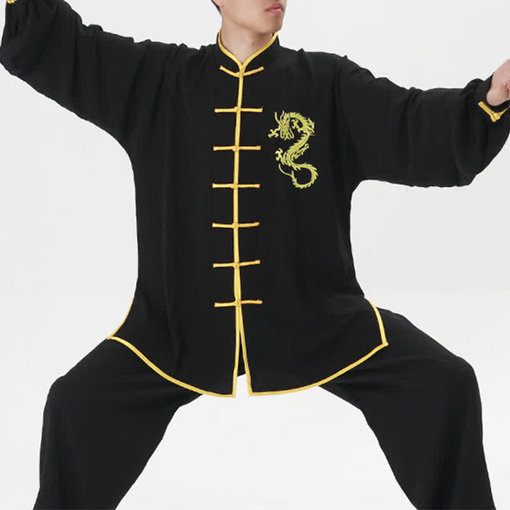 Buddha Stones Dragon Embroidered Qi Gong Zen Spiritual Practice Meditation Prayer Uniform Unisex Clothing Set - Black - 3XL-FIT FOR US/UK/AU/EU-2XL - image 5