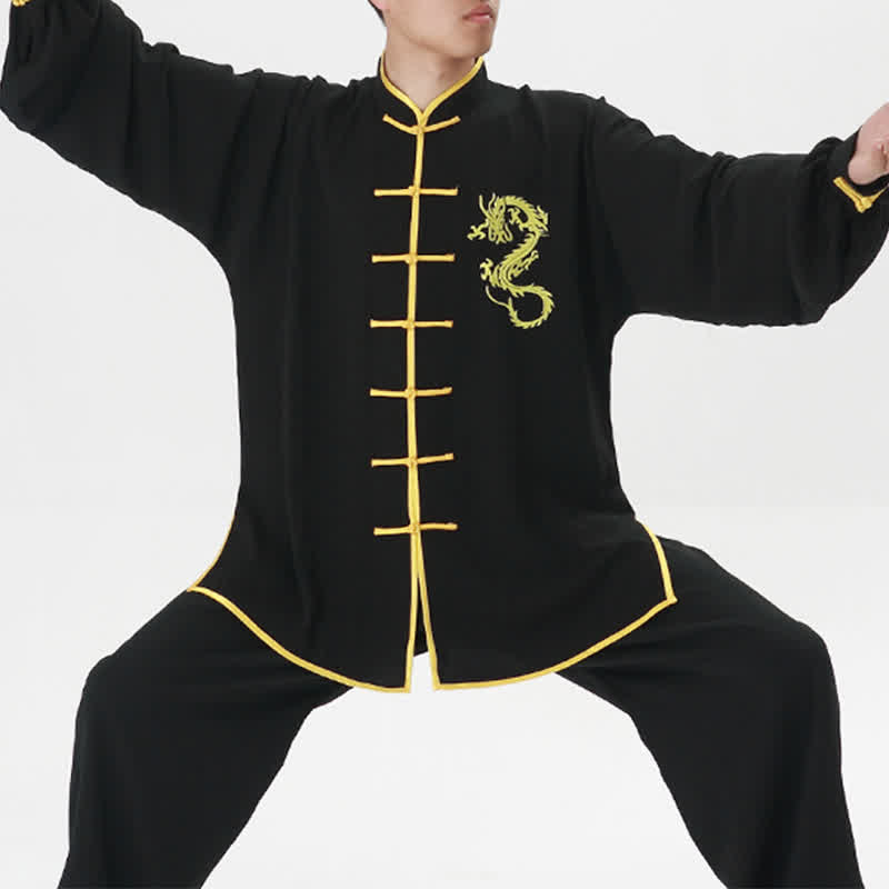 Buddha Stones Dragon Embroidered Qi Gong Zen Spiritual Practice Meditation Prayer Uniform Unisex Clothing Set - Black - 3XL-FIT FOR US/UK/AU/EU-2XL - image 5