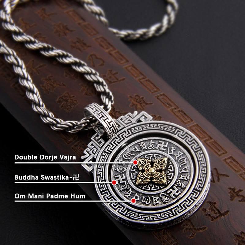 Buddha Stones Tibetan Om Mani Padme Hum Double Dorje Vajra Rotatable Purity Peace Necklace Pendant - image 10