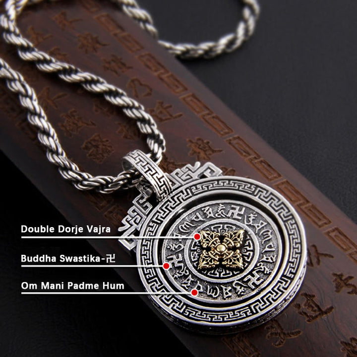 Buddha Stones Tibetan Om Mani Padme Hum Double Dorje Vajra Rotatable Purity Peace Necklace Pendant - image 10