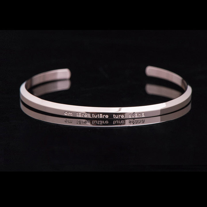 Buddha Stones Six True Words Engraving Titanium Steel Blessing Protection Bracelet - Green Tara - Peachpuff - Large - image 13