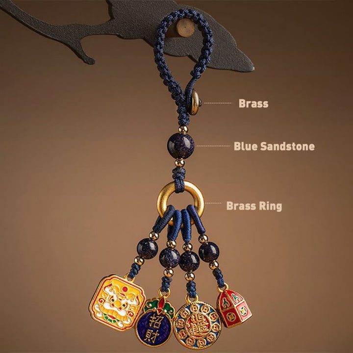 Buddha Stones Nothing to Be Superstitious Dancing Lion Copper Wealth Key Chain - image 8