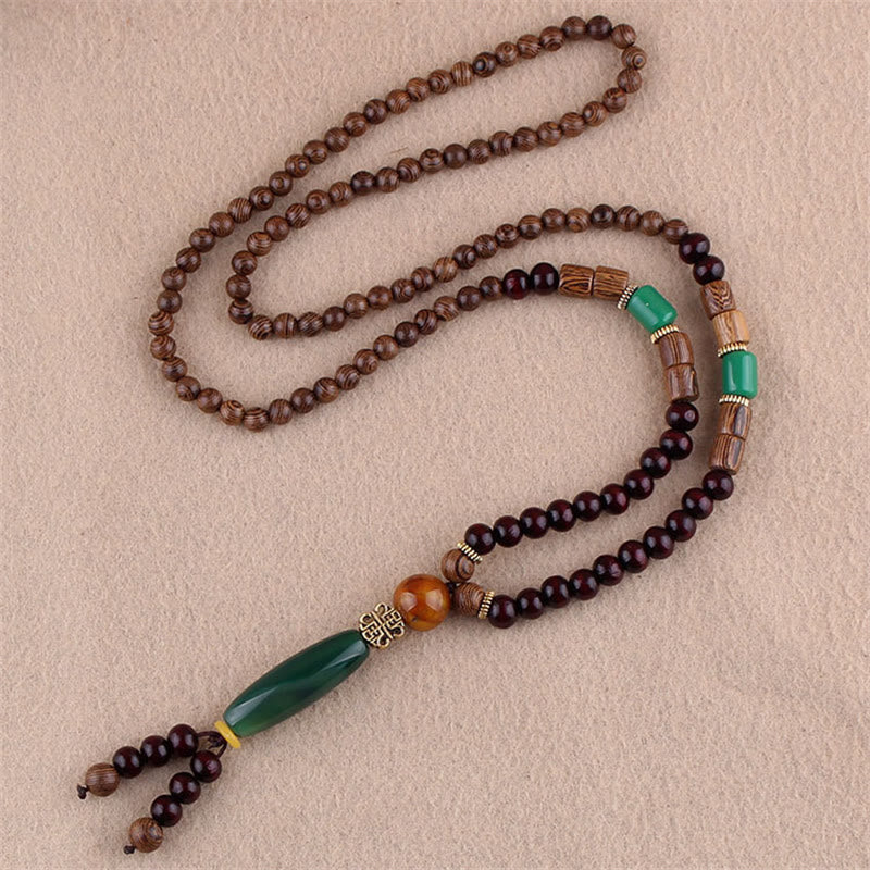 Buddha Stones Tibetan Wenge Wood Bodhi Seed Agate Elephant Protection Necklace Pendant - Wenge Wood&Green Agate - image 8