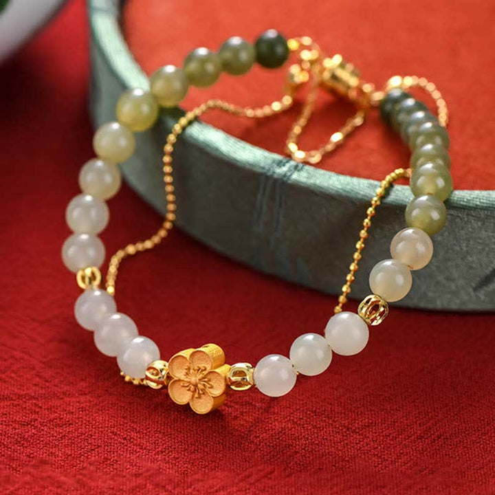 Buddha Stones 925 Sterling Silver Natural Hetian Jade Peach Blossom Luck Chain Bracelet - image 6