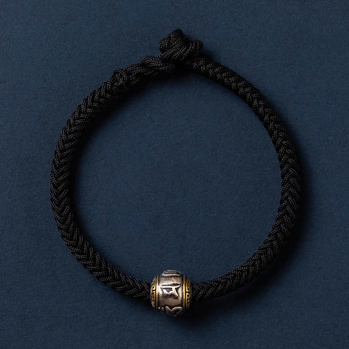 Buddha Stones 925 Sterling Silver Tibet Handmade Om Mani Padme Hum Luck Protection King Kong Knot Braided Bracelet - Simple Version - Black - 18cm - image 25