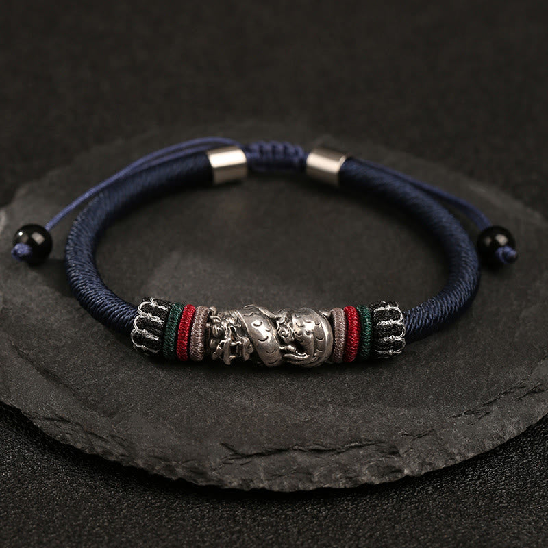 Buddha Stones Handmade 925 Sterling Silver Year Of The Dragon Auspicious Dragon Luck Rope Bracelet - ​Dragon Blue Rope Bracelet(Wrist Circumference 14-21cm) - image 0