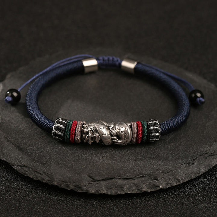 Buddha Stones Handmade 925 Sterling Silver Year Of The Dragon Auspicious Dragon Luck Rope Bracelet - ​Dragon Blue Rope Bracelet(Wrist Circumference 14-21cm) - image 0