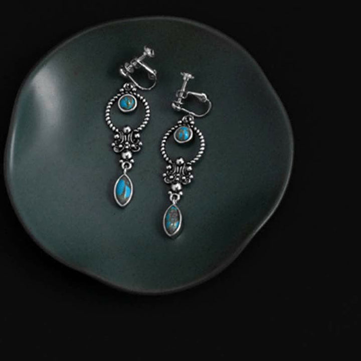 Buddha Stones 925 Sterling Silver Vintage Turquoise Waterdrop Pattern Balance Drop Dangle Earrings - image 11