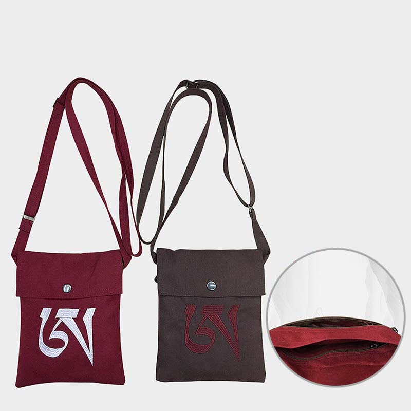 Handmade OM Mantra Embroidered Spiritual Mind Practice Cotton Crossbody Bag Shoulder Bag Cellphone Bag - image 1