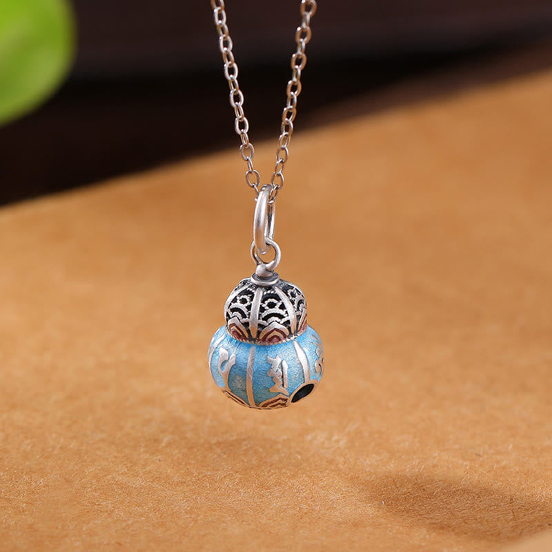 Buddha Stones 999 Sterling Silver Om Mani Padme Hum Engraved Gourd Design Wisdom Necklace Pendant - image 1