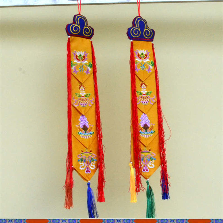 Lotus Flower Eight Auspicious Symbols Meditation Enlightenment Colorful Tassels Wall Art - image 9