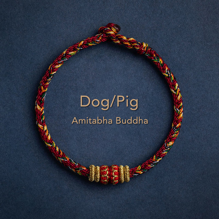 Buddha Stones Tibet Handmade Chinese Zodiac Natal Buddha Luck Strength Braided String Bracelet - Dog/Pig-Amitabha Buddha - 17-19cm - image 28