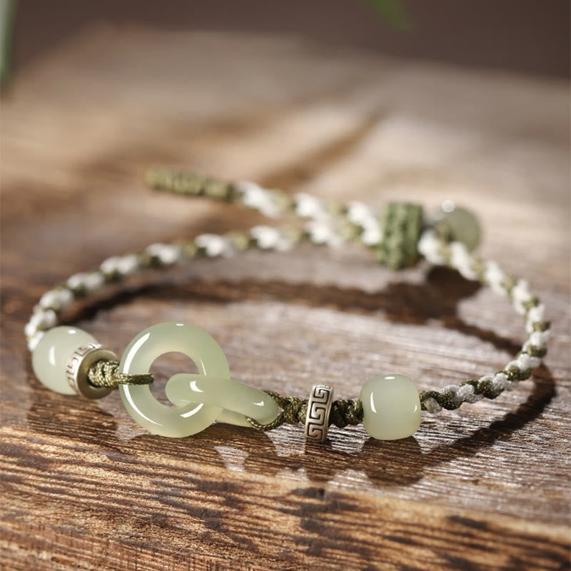 Buddha Stones Natural Hetian Jade Peace Buckle Luck Braided Bracelet - 20cm - image 0